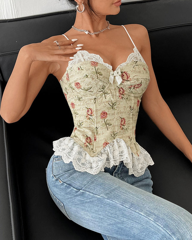 Retro Jacquard Stitching Sexy Lace Lace Spaghetti-strap Vest
