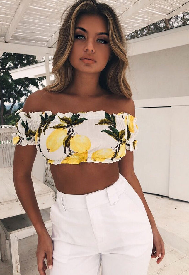 USA SIZE Sexy Print Short Sleeve Beach Holiday Wrapped Camisole Tube Top