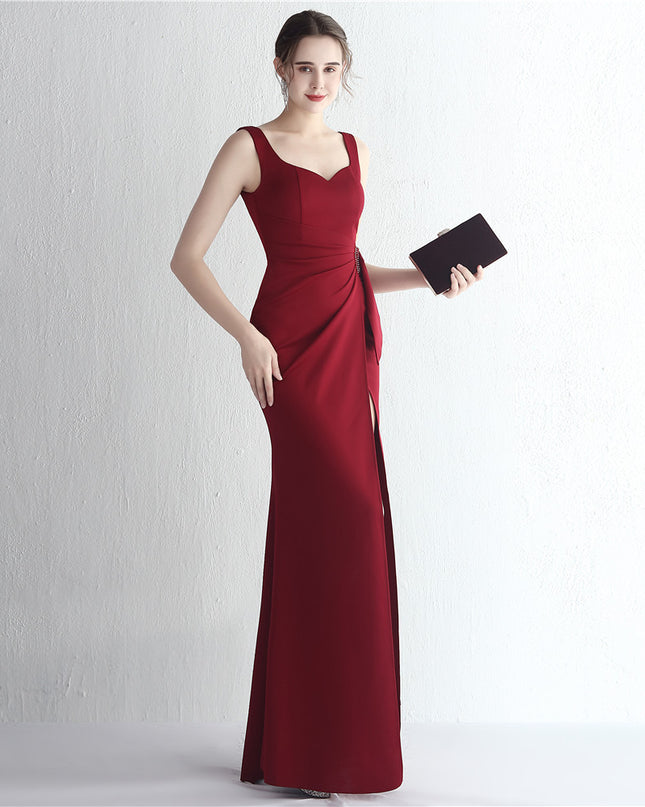 Women's Temperament Fashion Satin Fabric Open Slit Fishtail Dress