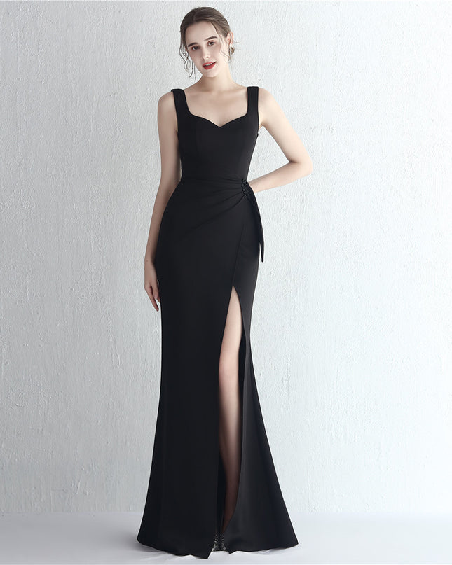 Women's Temperament Fashion Satin Fabric Open Slit Fishtail Dress