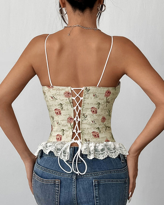 Retro Jacquard Stitching Sexy Lace Lace Spaghetti-strap Vest