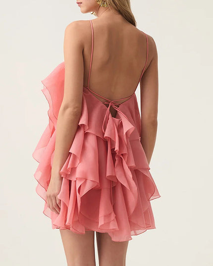 Halter Three-dimensional Flower Design Lace-up Sleeveless Dress