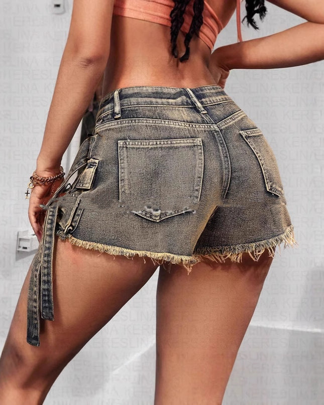 Women's Low Waist Irregular Design Denim Short Skirt