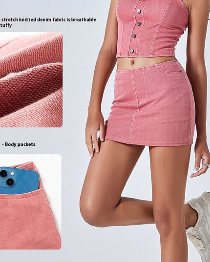 Spring And Summer New Color High Waist Denim Yoga Skirts