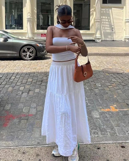 Elegant Graceful Pure Color Halter Bandeau One-shoulder Lady's Date Figure-flattering Top