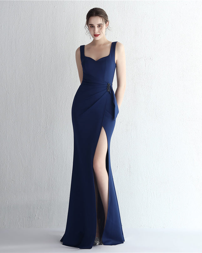 Women's Temperament Fashion Satin Fabric Open Slit Fishtail Dress