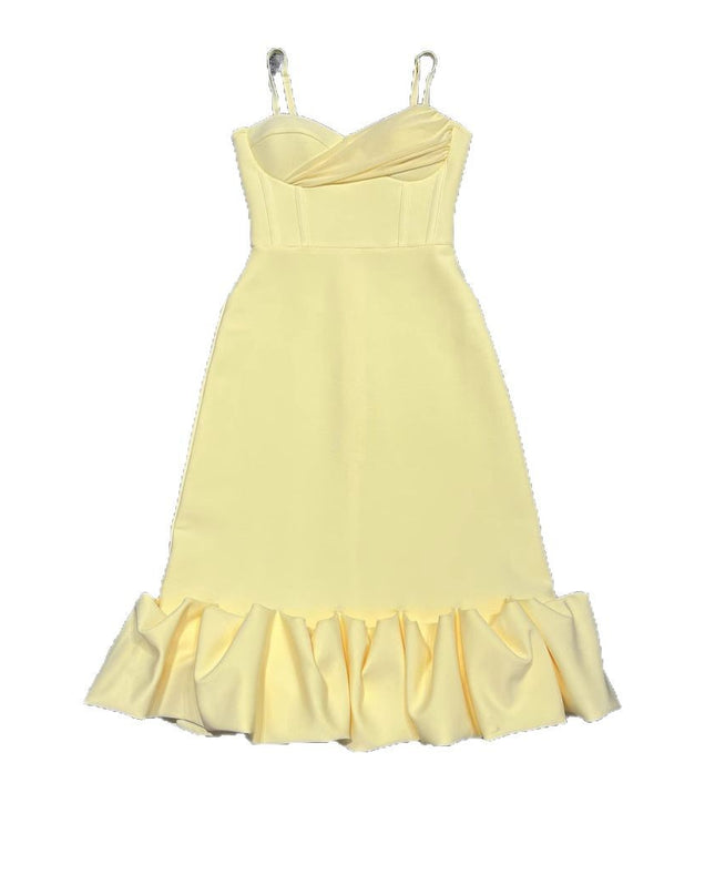 Retro Hepburn Style British Court Tight Waist Yellow Fishtail Skirt