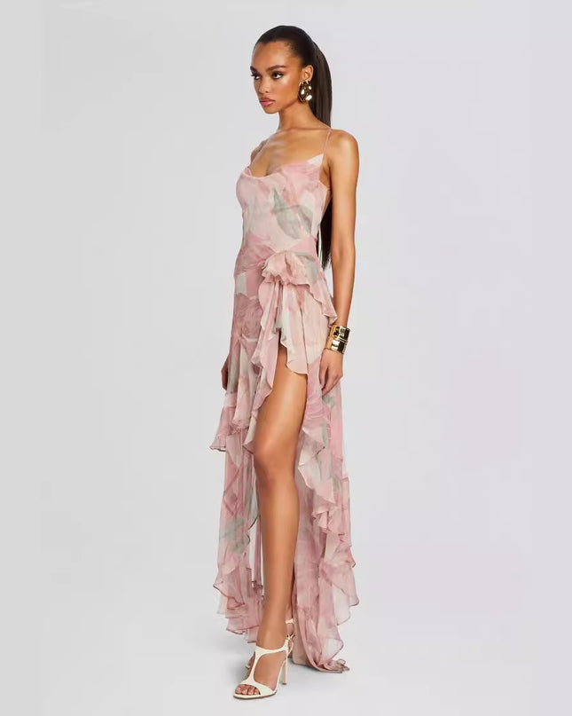Women's Irregular Oblique Ruffled Skirt With Suspenders