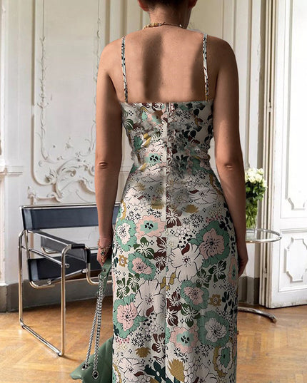Printed Backless Slit Sling Dress
