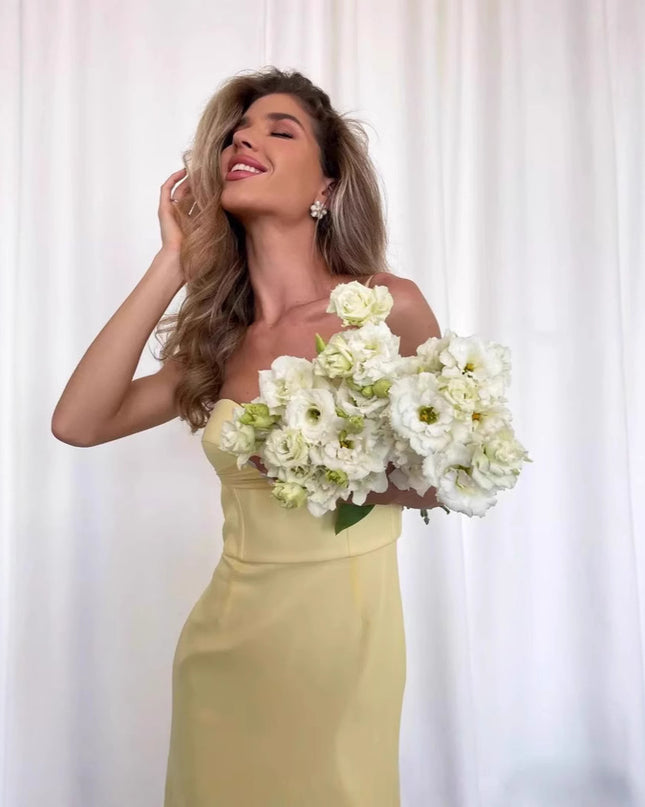 Retro Hepburn Style British Court Tight Waist Yellow Fishtail Skirt