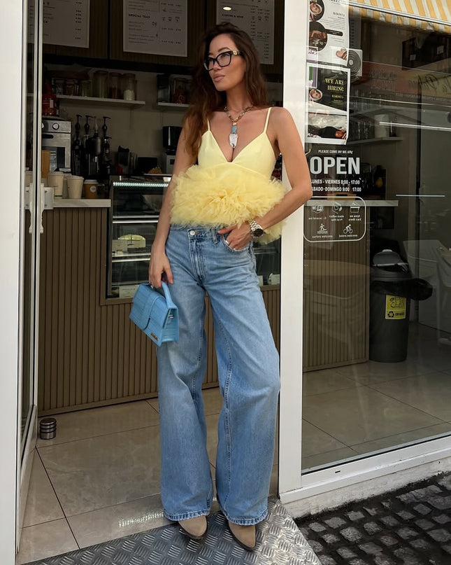 Mesh V-neck Patchwork Suspenders For Women