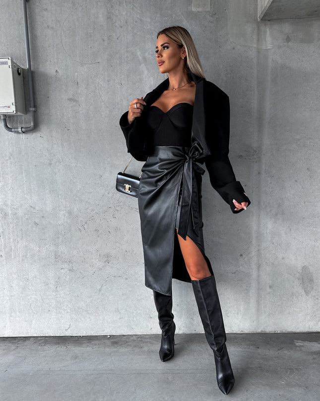 Split Lace-up High Waist Sexy Sheath Punk Leather Skirt