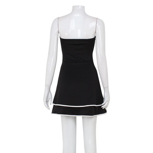 French Sweet Style Off-neck Tube Top High Waist Skirt