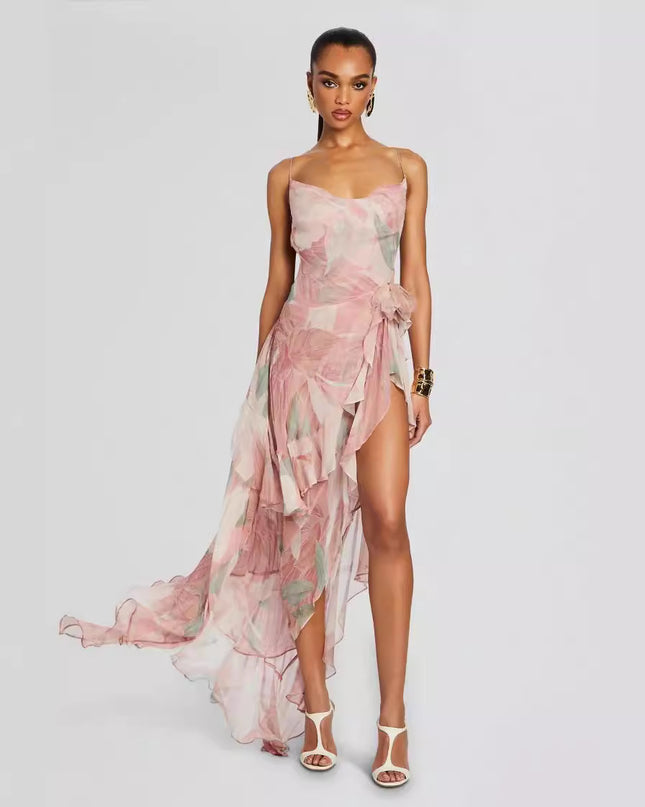 Women's Irregular Oblique Ruffled Skirt With Suspenders