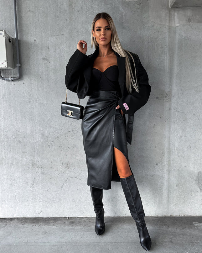 Split Lace-up High Waist Sexy Sheath Punk Leather Skirt