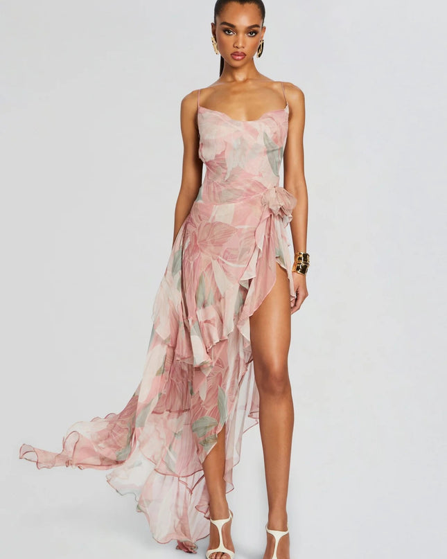 Women's Irregular Oblique Ruffled Skirt With Suspenders
