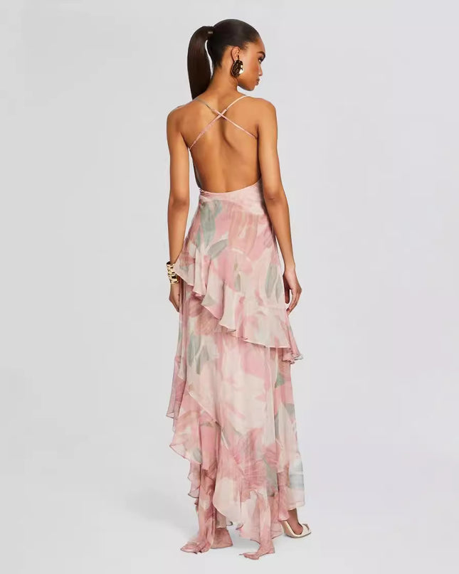 Women's Irregular Oblique Ruffled Skirt With Suspenders