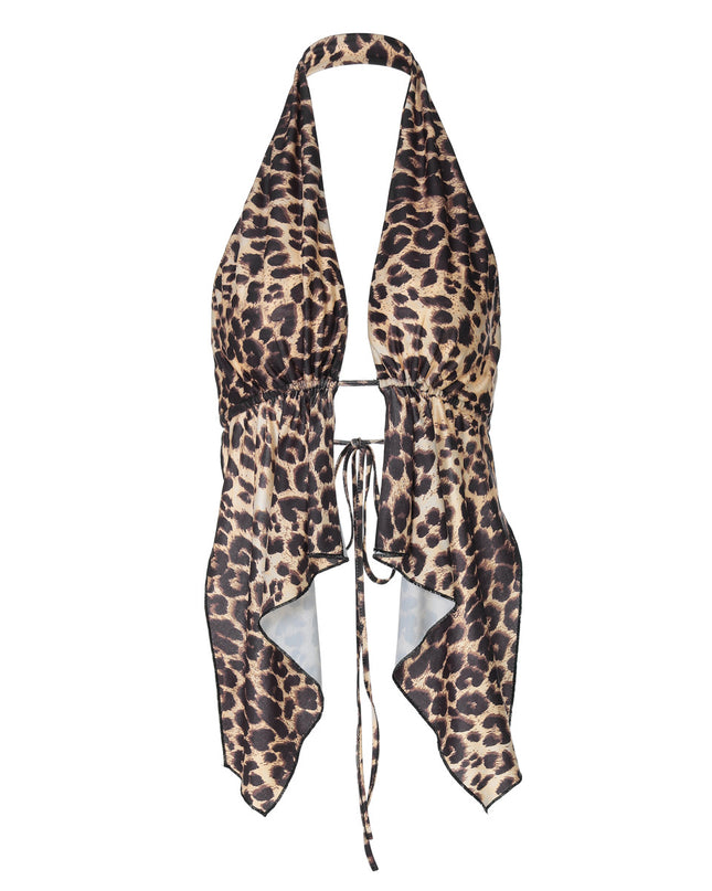 Leopard Print Short Halter Cardigan Vest Top For Women