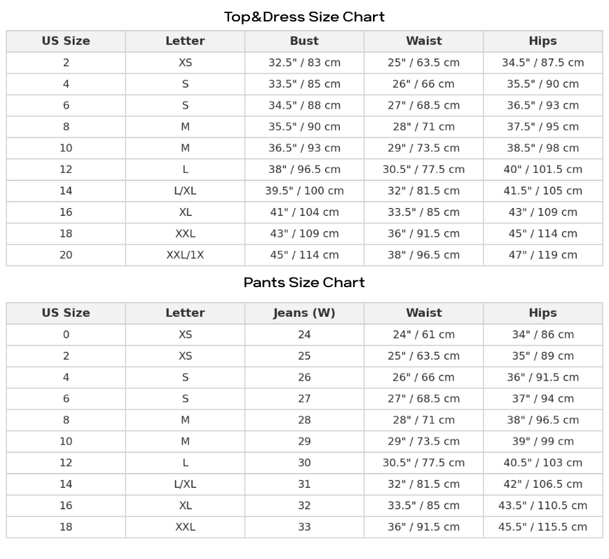 Size chart