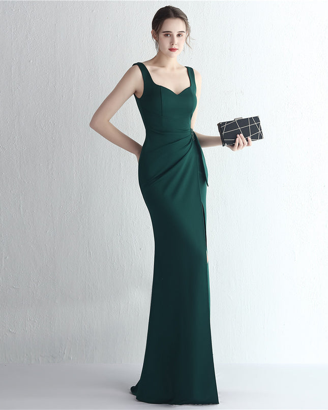 Women's Temperament Fashion Satin Fabric Open Slit Fishtail Dress
