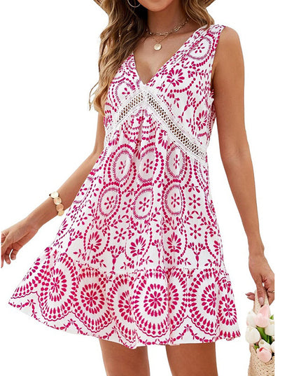 Boho V-Neck Beach Dress – Sleeveless & Flowy for Summer Days