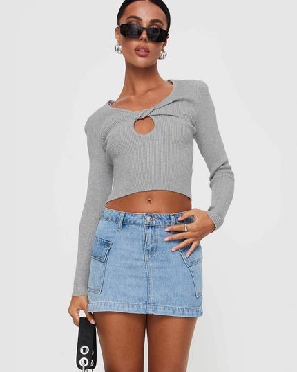 Solid Color Low Waist Denim Slim Fit Package Hip Skirt