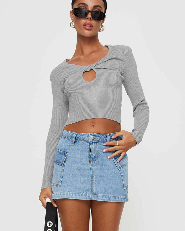 Solid Color Low Waist Denim Slim Fit Package Hip Skirt
