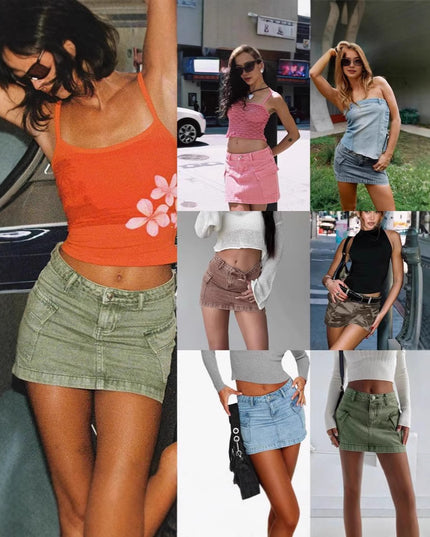 Solid Color Low Waist Denim Slim Fit Package Hip Skirt